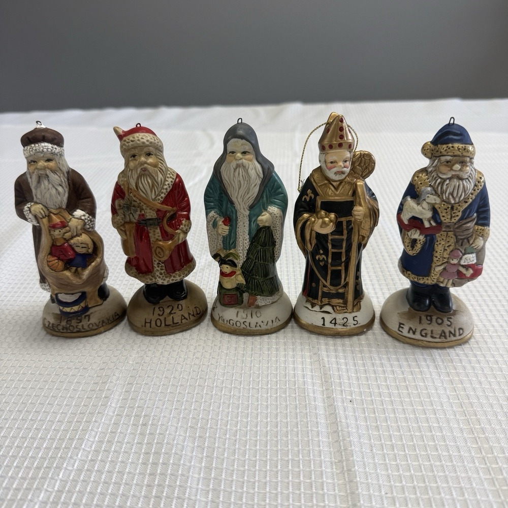 Lot 5 Vintage Old World Memories of Santa Collection 5" Tall Christmas Ornaments